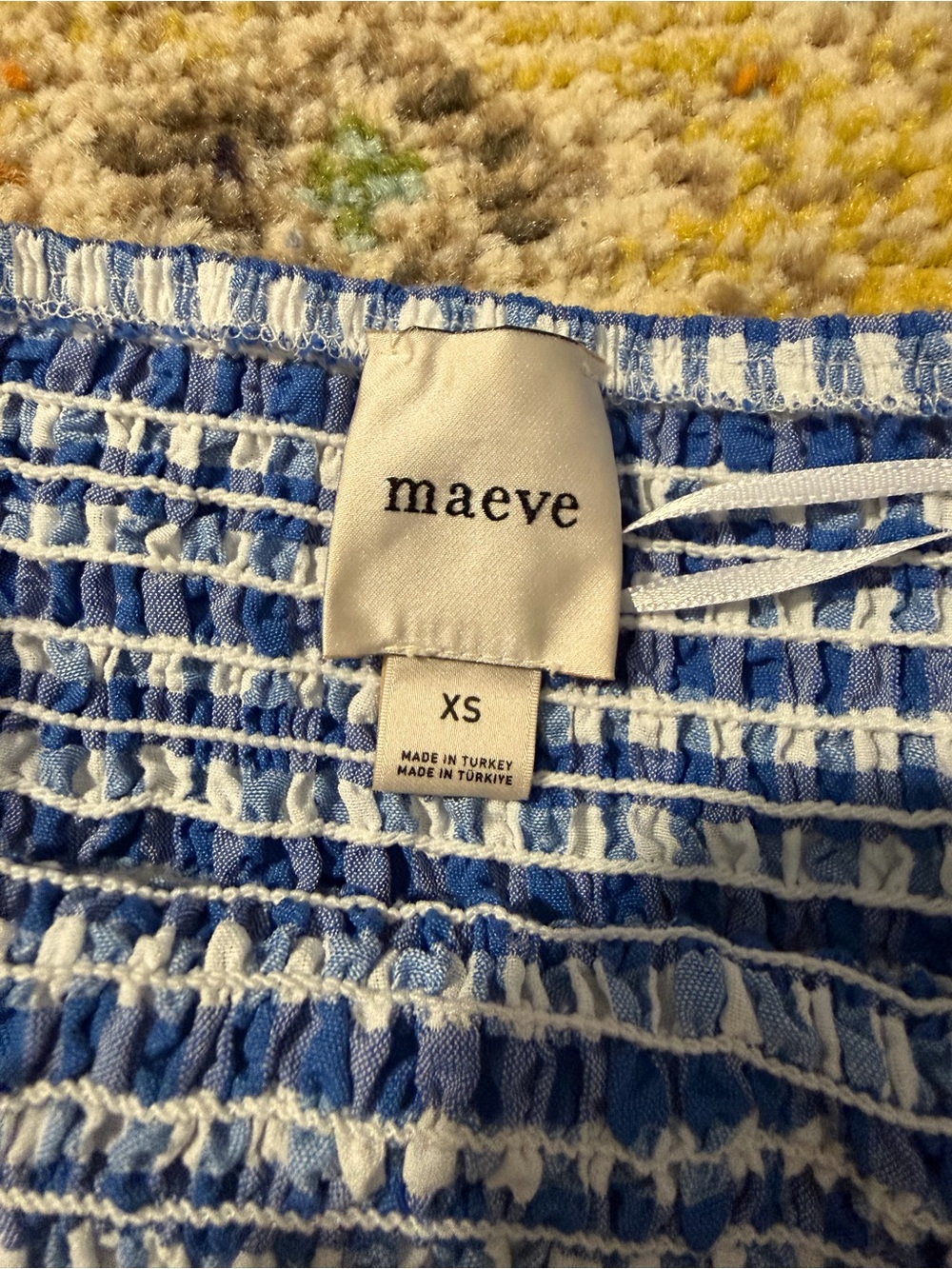 Anthropologie Maeve Blue Gingham Strapless Midi Dress - Picture 4 of 7